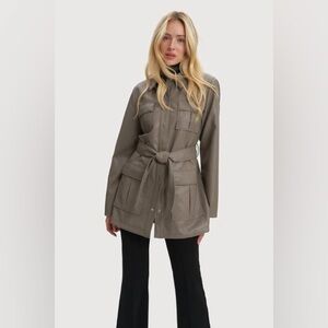 NOIZE Vegan Leather Gray Belted Trench Coat Size Small VGUC